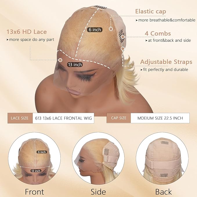 Blonde Bob Wig Human Hair 10 Inch 613 Bob Wig Human Hair 13x6 Pre Plucked With Baby Hair For Women 180 Density Lightweight and Low Maintenance Hair Wig Not Easy To Tangle Or Shed