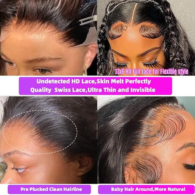 Body Wave 200 Density HD Lace Front Wigs Human Hair Pre Plucked 13x6 HD Transparent Lace Frontal Wigs Human Hair Glueless Human Hair Wigs for Black Women 16 Inch Body Wave Human Hair Wig