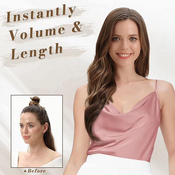 BARSDAR Chestnut Clip in Hair Extensions - 20 Inch Soft Wavy Clip in Hair Extensions for Women - 5PCs Thick Soft Synthetic Natural Looking Hairpieces Daily Party Halloween - Copper Chestnut