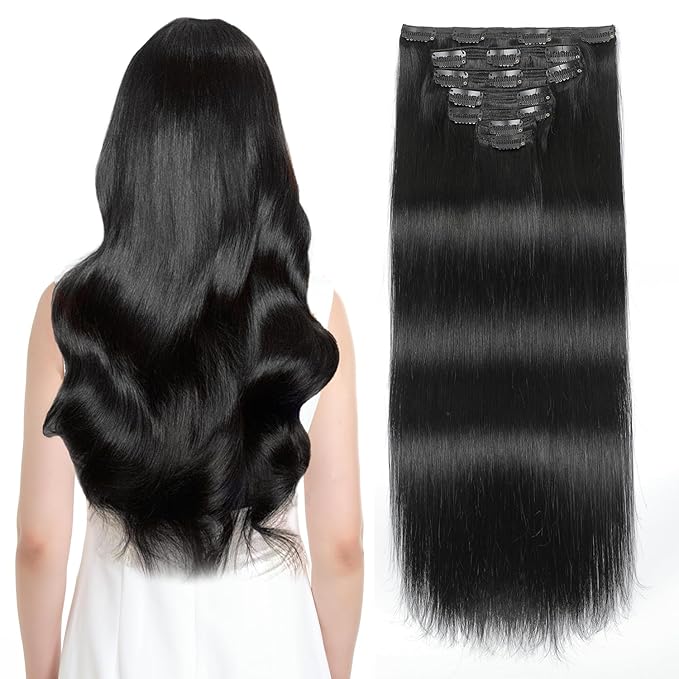 Sisily Clip in Hair Extensions Real Human Hair, 20 inch 160g, Jet Black, 100% Brazilian Remy Human Hair Clip in Extensions Soft Straight 7pcs Per Set with 16 Clips Double Weft