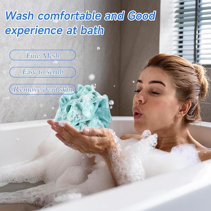 Luffa Loofah Sponge Shower Loofahs 50g Shower Bath Sponges Exfoliating Mesh Pouf Mesh Balls for Body Wash Back Scrubber Bathroom Men Women Soft Scrubber Cleaning Bathing Accessories Tool (4Colors)