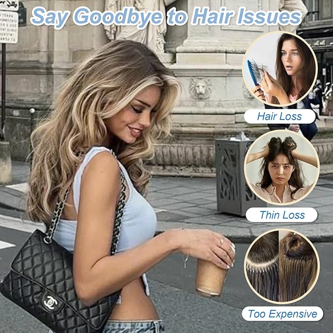 Brown Mixed Blonde Invisible Wire Hair Extensions Long Wavy Synthetic Hairpiece with 4 Secure Clips for Women 20 Inch Clip in Hair Extensions