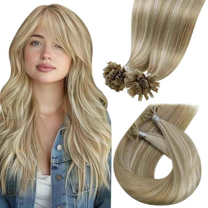 LaaVoo K Tip Hair Extensions Blonde Highlight Ktip Hair Extensions Human Hair Invisible Seamless 50s 50g 20in