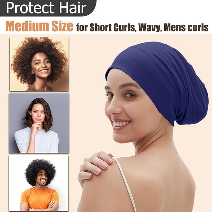 Sleep Cap Bonnet for Sleeping, Adjustable Cooling Ice Silk Lined Hair Bonnets for Natural Curly Braids Beanie Hat Women Men