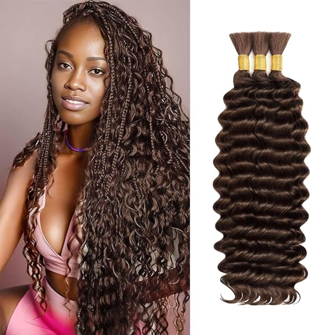 Boho Hair for Braiding Deep Wave Bulk Human Hair for Braiding 18 18 18 Inch No Weft Brown Deep Wave Bulk Bohemian 3 Bundles 150g