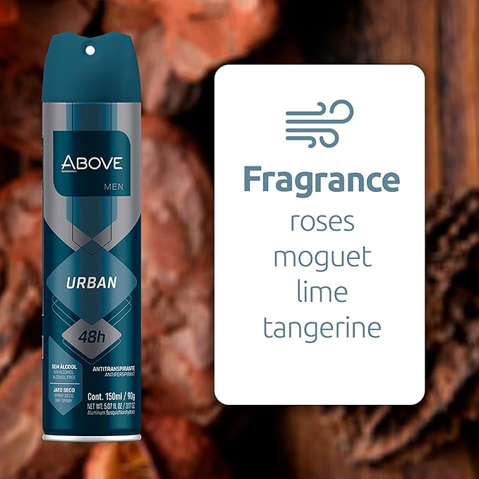 ABOVE 48 Hours Antiperspirant Deodorant, Urban, 3.17 oz - Dry Spray Deodorant for Men - Citrus Scent - Antiperspirant Spray - No Stain - Cruelty-Free