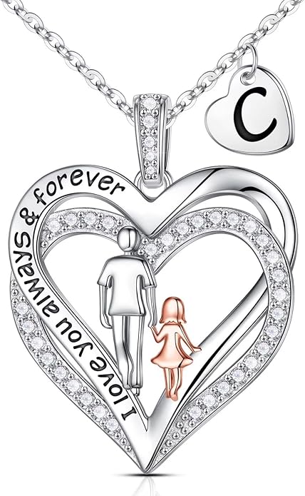 Iefil To My Daughter Necklace, Daughter Gifts, Sterling Silver Heart Initial Necklaces for Women