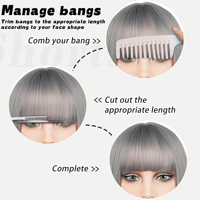 MAYSA Grey Bob Wig with Bangs Short straight Wig 12in Synthetic Cosplay Halloween Costume Wig for Women # Grey