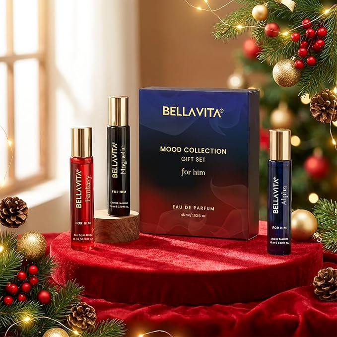 BellaVita Luxury Mood Collection Gift Set (3x15ml) for Men | Pheromone Inspired Technology Long Lasting Fragrance | Includes Alpha, Fantasy & Magnetic Perfumes | Woody, Vanilla, Benzoin and Cedarwood