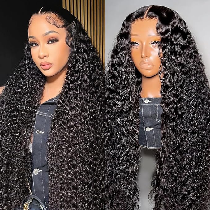 30 Inch Deep Wave Lace Front Wigs Human Hair 200 Density 13x6 HD Transparent Lace Frontal Wigs Human Hair Pre Plcked Curly Human Hair Wig for Women Deep Curly Glueless Wigs