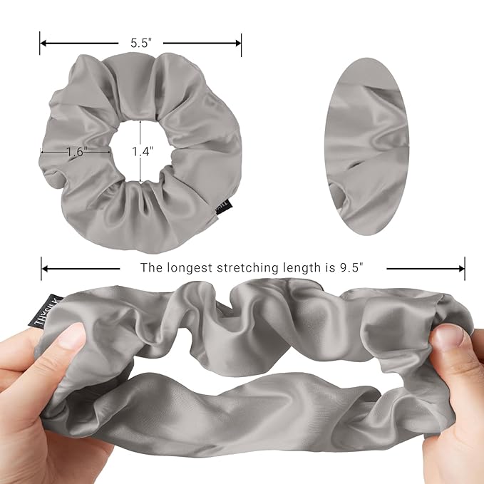 THXSILK Hair Silk Scrunchie for Women's Thick Hair, Grey, 7.99 Count
