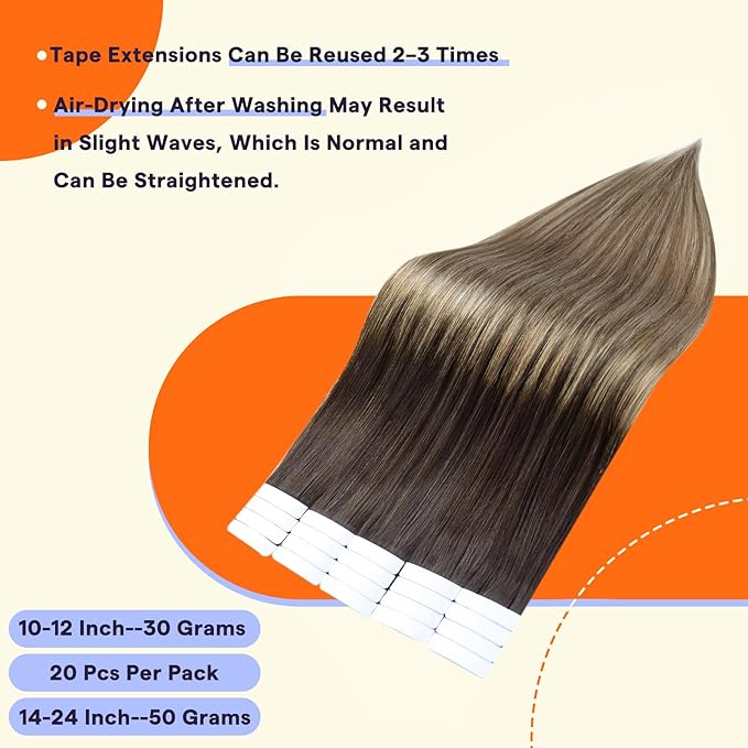 Full Shine Hair Extensions Tape Ins 16 Inch Invisible Tape in Hair Extensions Color 2 Fading to 6 and 18 Ash Blonde 50g Human Hair Tape in Extensions 20PCS Seamless Remy Extensions Add Volume