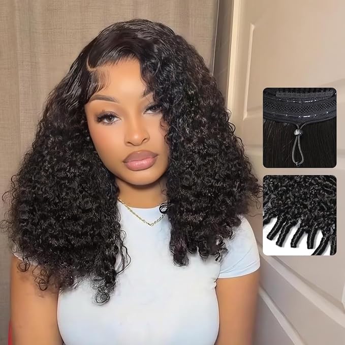 Tinashe Human Hair Wig Bob Burmese Curly Glueless Wigs Human Hair Pre Plucked Pre Cut Pre Bleached Wear And Go 6x5 HD Lace Front Closure Wigs for Black Women Side Part Natural Black Wig 16inch