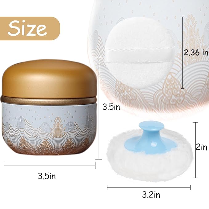 Powder Puff and Powder Container for Body Dusting Powder Case with Puff for Baby and Women,Loose Powder Containers with Puff for Travel (Landscape)