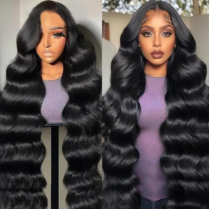 13x6 Body Wave Lace Front Wigs Human Hair Pre Plucked 180 Density Virgin Real Human Wig 3x Longer Lifespan HD Lace Frontal Wigs Human Hair for Women (Natural Black, 32inch)
