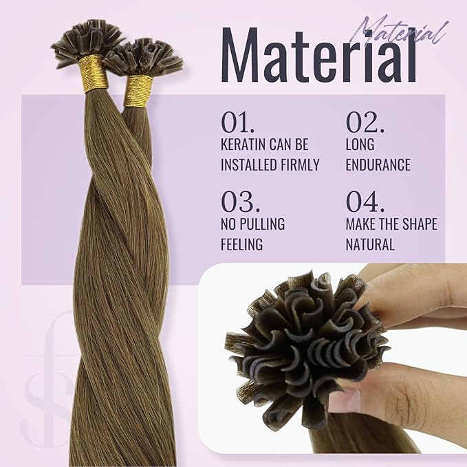Fshine Middle Brown Nail Tip Human Hair Extensions 14 Inch Keratin Bondings Hair Extensions Soft Human Hair Chocolate Brown U Tip Hair Extensions Straight Hair 40g/50s