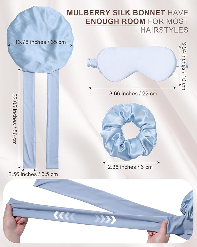 Mulberry Silk Bonnet Sleeping Women Curly Hair Bonnets Tie Band Double Layer Reversible Sleep Bonnet Silk Hair Wrap Sleep Cap
