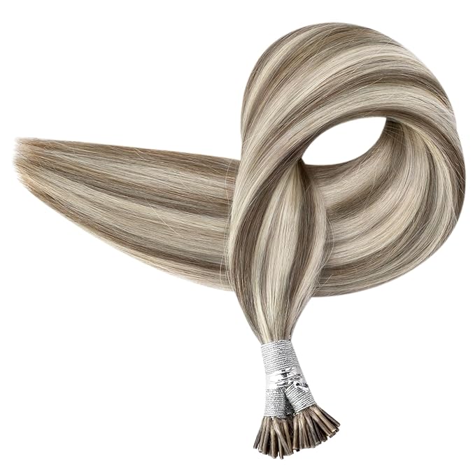Full Shine Itip Human Hair Extensions 18 Inch 40 Grams Ash Brown Highlights Platinum Blonde I Tip Hair Extensions Human Hair Natural Straight Hair Pre Bonded Extensions