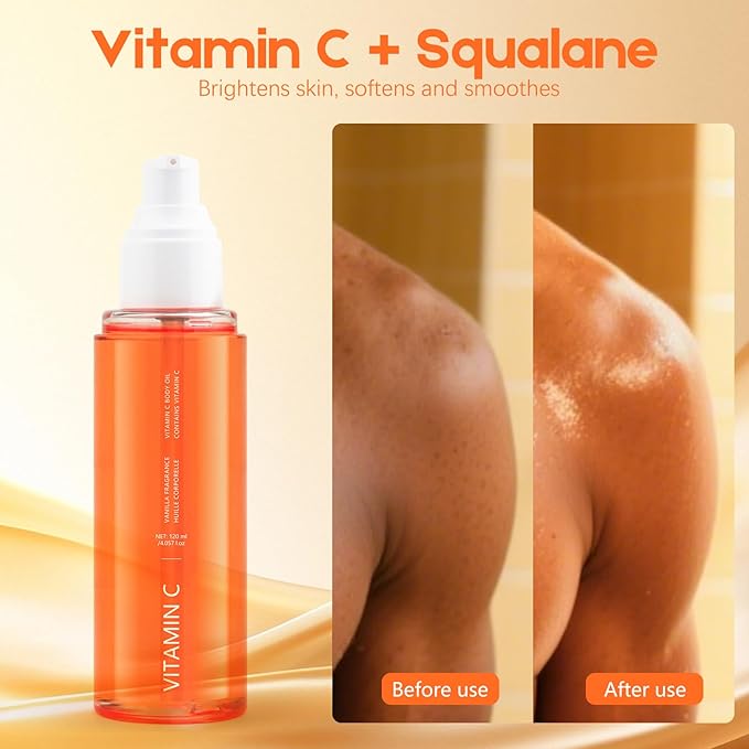 Vitamin C Body Oil for Men and Women, 4.057 fl oz, Floral Body Serum with Dogwood and Banana Flower Extracts to soothe tight skin and reveal smooth, radiant skin