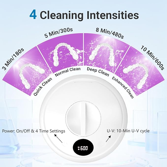Ultrasonic Retainer Cleaner Machine, 45kHz & 200ML Dental Cleaning Pod for Dentures, Aligners, Mouth Guards, Braces, Toothbrushes & Jewelry, Ultrasonic Cleaner with Digital Timer