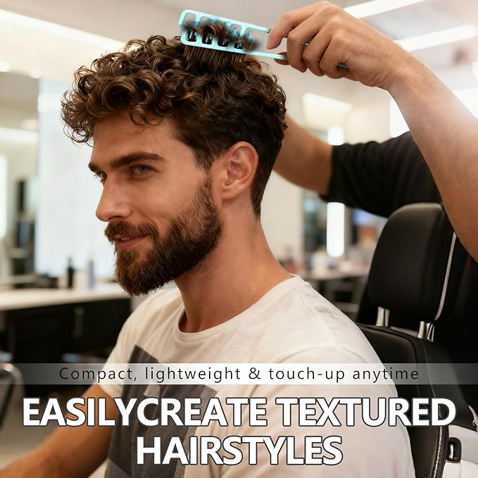 2 Pcs Texture Comb, Voluminous Wide-Toothed Hair Comb, Apparatus Maximum Lift Roots Volume Tool, Barber Wide Fine-Toothed Dual-Purpose Set, ABS Plastic with Textured Grip Tool for Men (Green+Pink)