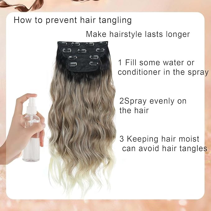 20 Inch Clip in Hair Extensions 4PCS Long Wavy Curly Hair Extensions Thick Hairpieces for Women Synthetic Hair Extension Clip ins Double Weft Hairpieces Full Head for Women (T27/613, 20INCH)