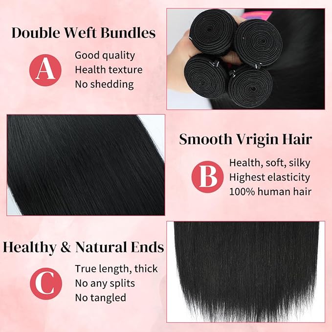 26 28 30 32 Inch Bundles Human Hair Straight 12A 100% Human Hair Bundles Brazilian Bundles Human Hair Straight 4 Bundles