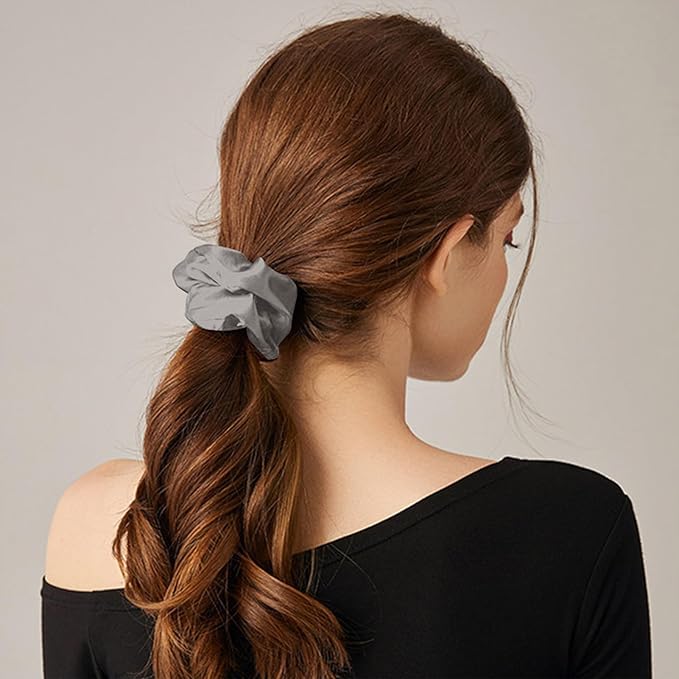 THXSILK Hair Silk Scrunchie for Women's Thick Hair, Grey, 7.99 Count