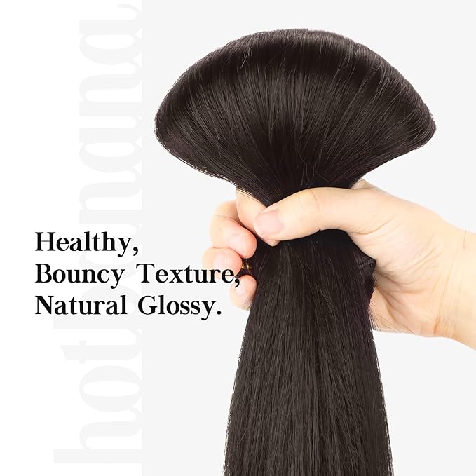 HOTBANANA Human Hair Clip in Hair Extensions, Dark Brown 120g Clip in Hair Extensions Real Human Hair Straight Remy Hair 24 Inch 7pcs