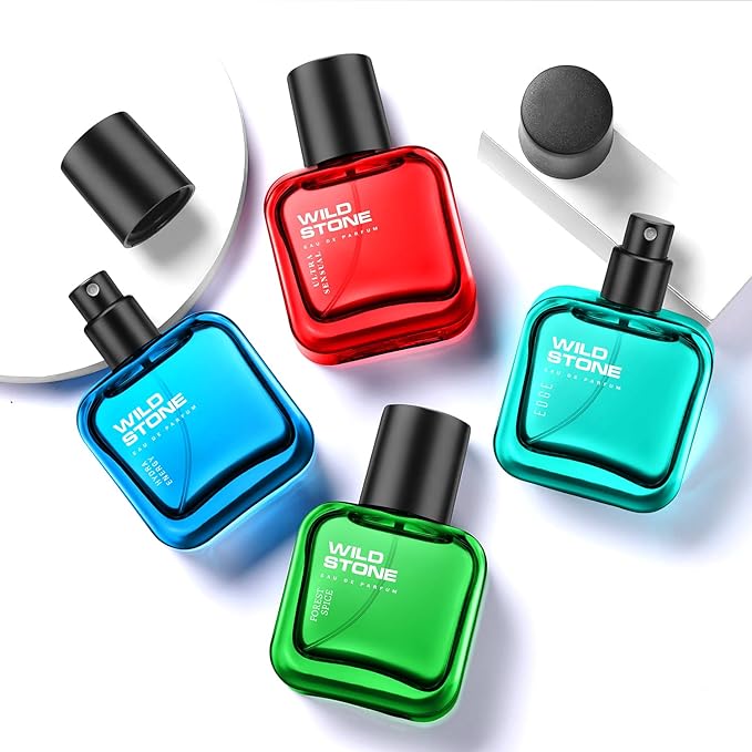 Wild Stone Men’s 4-Pack Eau de Parfum Gift Set (4 × 1 oz / 30 ml) — Edge, Ultra Sensual, Hydra Energy & Chief — Long-Lasting Masculine Fragrances