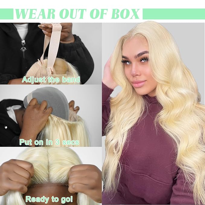 Alimubi 613 Lace Front Wig Human Hair 5x5 Body Wave Glueless Wigs Human Hair Pre Plucked Pre Cut Wear and Go Blonde Wig Human Hair(32 Inch)