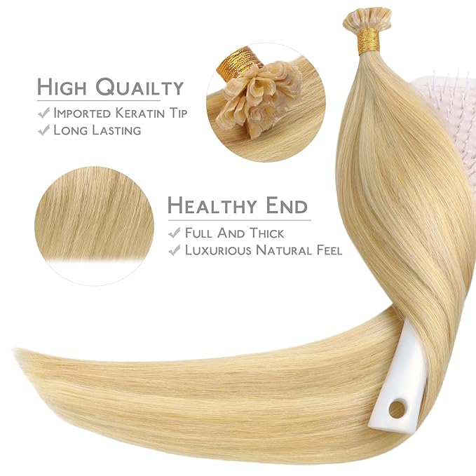WENNALIFE U Tip Hair Extensions Human Hair, 50g 50s 14 Inch Light Blonde Highlighted Golden Blonde Remy Hair Extensions K Tip Hair Extension Real Human Hair Invisible Straight Keratin Hair Extensions