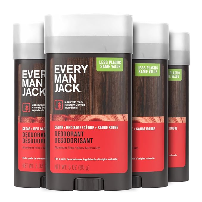 Every Man Jack Cedar & Red Sage Men’s Deodorant - Stay Fresh with Aluminum Free Deodorant For all Skin Types - Odor Crushing, Long Lasting, with Naturally Derived Ingredients - 3 oz - 4 Pack
