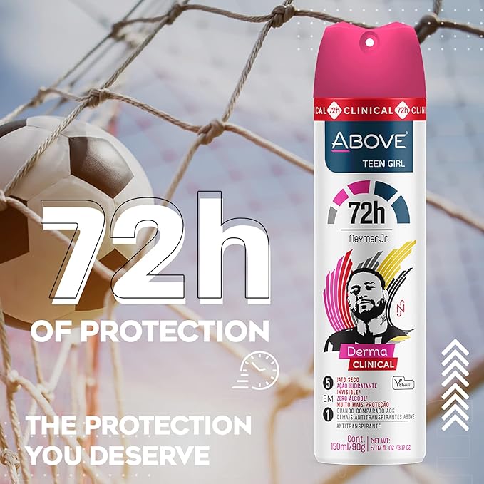 ABOVE 72H Whole Body Spray Deodorant for Women – Neymar Jr Teen Girl – Aluminum Free Antiperspirant Deodorant Spray – Long-Lasting Protection, No Stains, Vegan, Cruelty-Free, Rose & Musk Scent