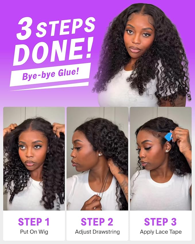 13x6 Glueless Lace Front Wigs Human Hair Pre Plucked Pre Cut 220% Density Burmese Curly With Drawstring Wig Human Hair HD Ear-to-Ear Lace Frontal Deep Wave Wig 20 Inch