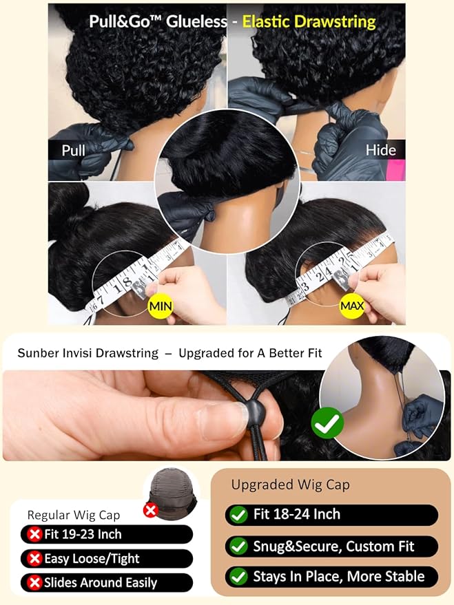 Sunber Body Wave Human Hair Lace Frontal Glueless Wig 13x4 Pre Everything Pre Cut Lace Front Drawstring Wig Bye Bye Knots Pre Plucked with Baby Hair 150% Density 22Inch Pull Go Wigs