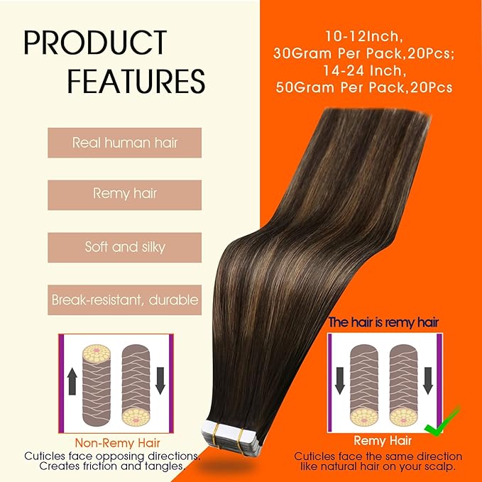 Full Shine Tape in Hair Extensions Rooted Tape in Extensions Real Human Hair 18Inch Straight Extension Ombre Balayage Brown Remy Seamless Skin Weft 20Pcs Color 2/8/2 50Gram Add Length