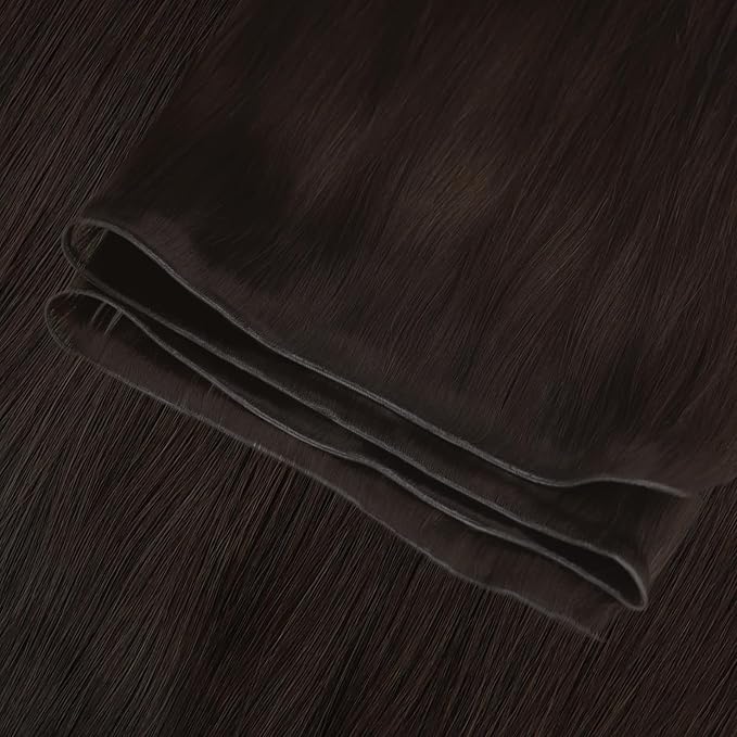 Fshine Genius Weft Real Human Hair Genius Weft for Women Darkest Brown Color 2 16 Inch 50 Gram Hair Bundle Remy Human Hair Bundle Natural Hair Weave Brown Human Hair Extensions