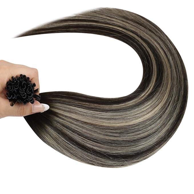 Full Shine U Tip Hair Extensions 22 Inch Long Straight Remy Hair Darkest Brown Ombre Blonde Highlighted Brown K Tip Hair Extensions Real Human Hair 50 Grams Fusion Extensions for Women