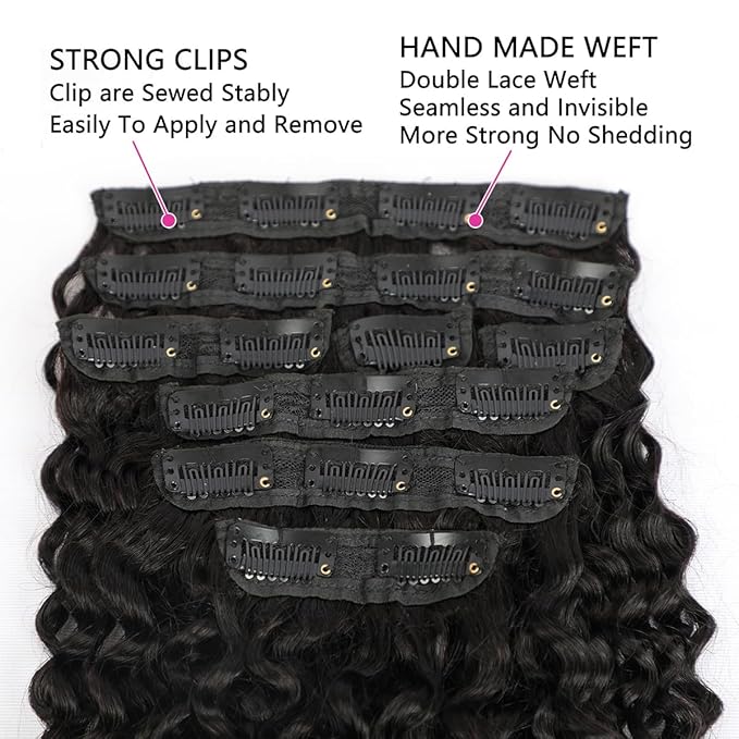 Curly Clip In Hair Extension Real Human Hair 3C 4A 18 Inch Kinky Curly Clip in Hair Extensions Real Human Hair Brazilian Remy Human Hair Extensions Double Weft 8Pcs 110g Natural Black