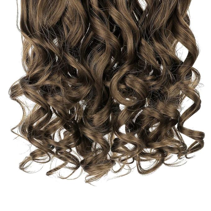 REECHO 20" 1-pack 3/4 Full Head Curly Wave Clips in on Synthetic Hair Extensions HE008 Hair pieces for Women 5 Clips 4.5 Oz Per Piece - Ash Light Brown