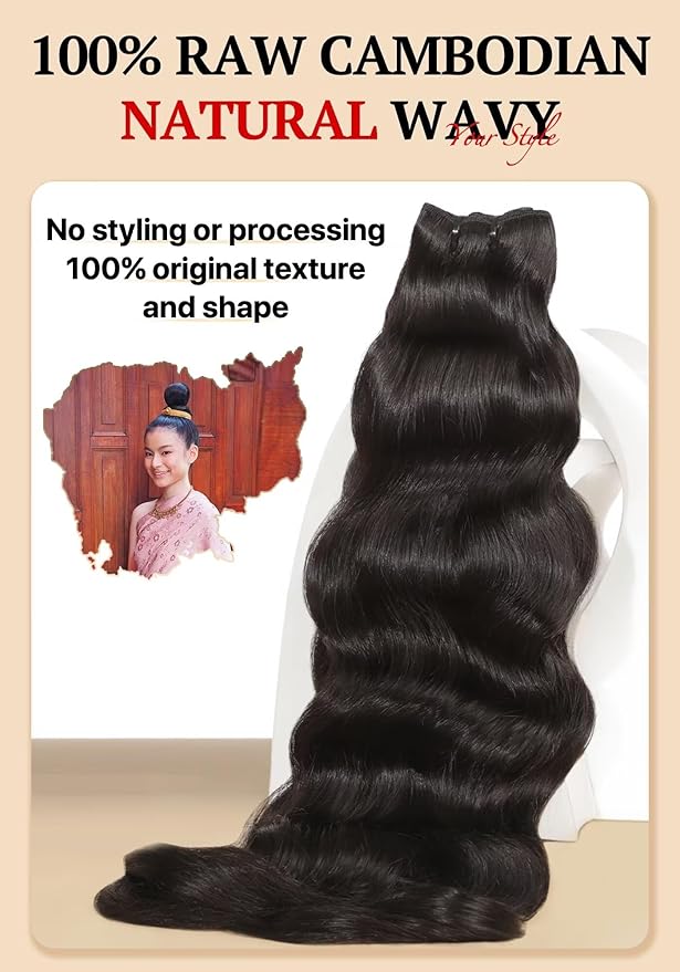 TRIIPPY Real Raw Cambodian Natural Wavy Bundles Human Hair,100% Cambodian Raw Hair Sew in Weave Single Bundle,5X Lasting And Durable Over Virgin Hair Bundle,No.1 Raw Hair Brand On Amazon(26 Inch)