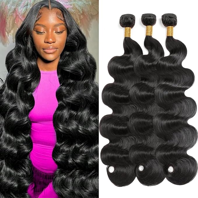 12A Human Hair Bundles 26 28 30 Inch Body Wave 3 Bundles Human Hair 100% Unprocessed Brazilian Virgin Hair Bundles Quick Weave Hair Extension Natural Black