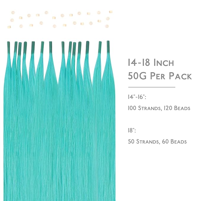 WENNALIFE I Tip Hair Extensions Human Hair, 50g 50s 18 Inch Teal Green Remy Itip Human Hair Extensions Invisible Itips Straight I Tips Fusion Extensions Real Human Hair