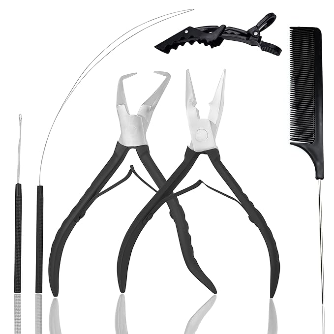SIVOTE Professional Hair Extension Tools Kit Stainless Steel, Microlink & Itip Extensions Tool Kit, Black