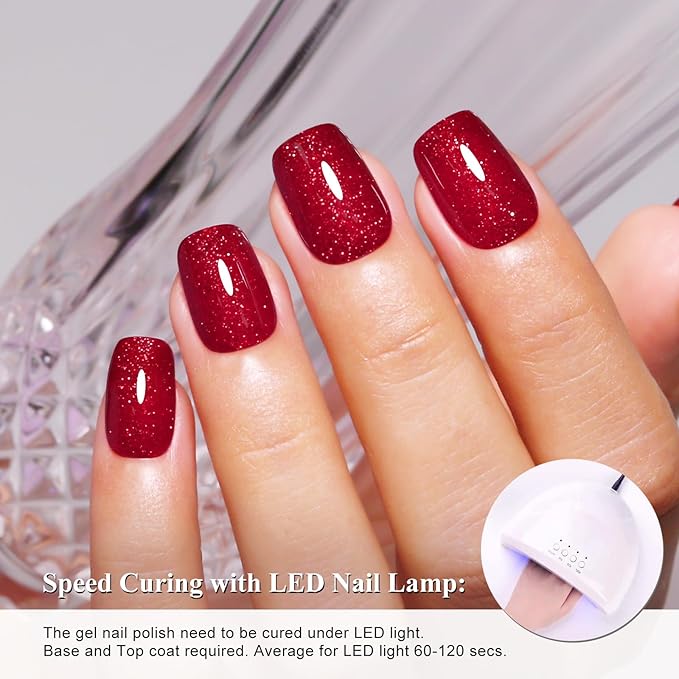 Imtiti Christmas Red Glitter Gel Nail Polish, Hema Free 1Pcs Sparkly Red Soak Off UV/LED Gel Polish for Holiday Nails Art 0.34 Fl Oz