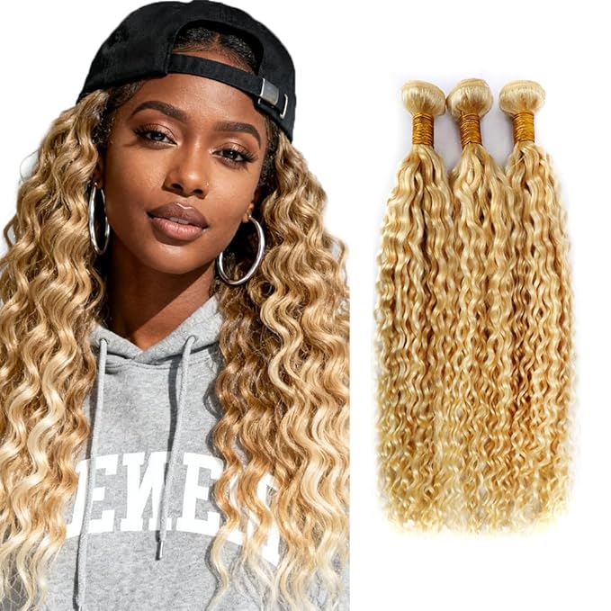 613 Bundles Human Hair Blonde Bundles P27613 Kinky Curly Bundle 20 22 24 inch Blonde Curly Wave Bundle Two Tone 613 and 27 Color