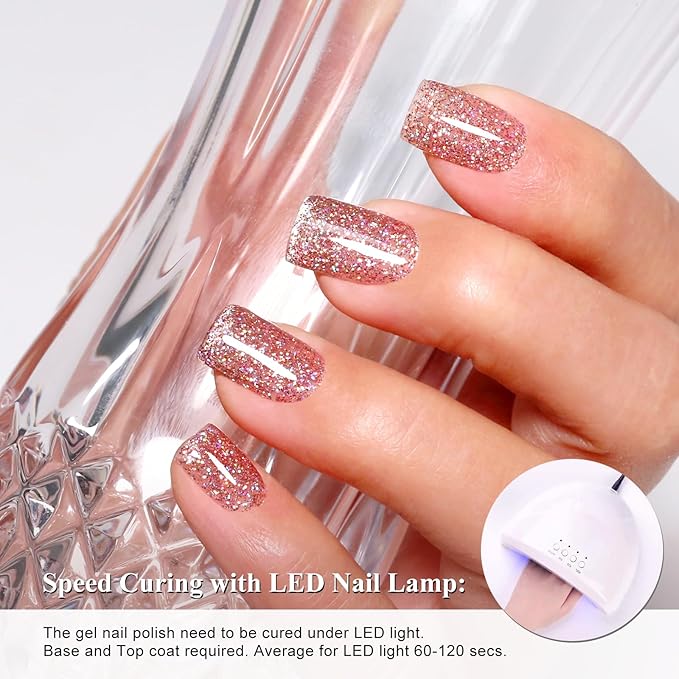 Imtiti Glitter Gel Nail Polish, 1Pcs Rose Gold Gel Polish Sparkle Soak Off UV LED Gel Polish, Long Lasting, Manicure Salon DIY at Home for Women (0.34 Fl Oz-959)