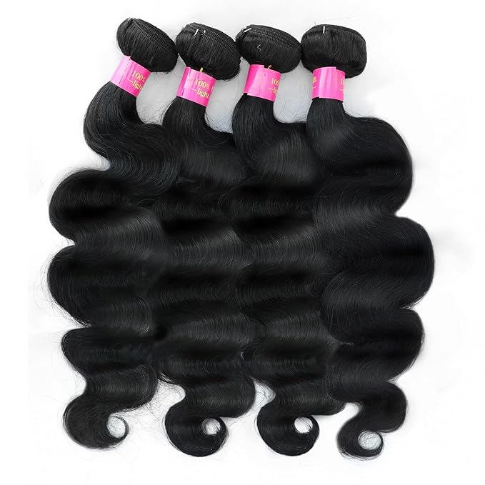 12A Body Wave Bundles Human Hair 18 20 22 24 Inch Weave 4 Bundle 100% Unprocessed Brazilian Virgin Human Hair Bundles Quick Wavy Human Hair Bundles Natural Black