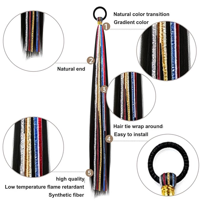 2 Pack Braid Ponytail Extensions, 26 Inch Braided Ponytail Wig with Elastic Tie for Girls (Black, 26 Inch)
